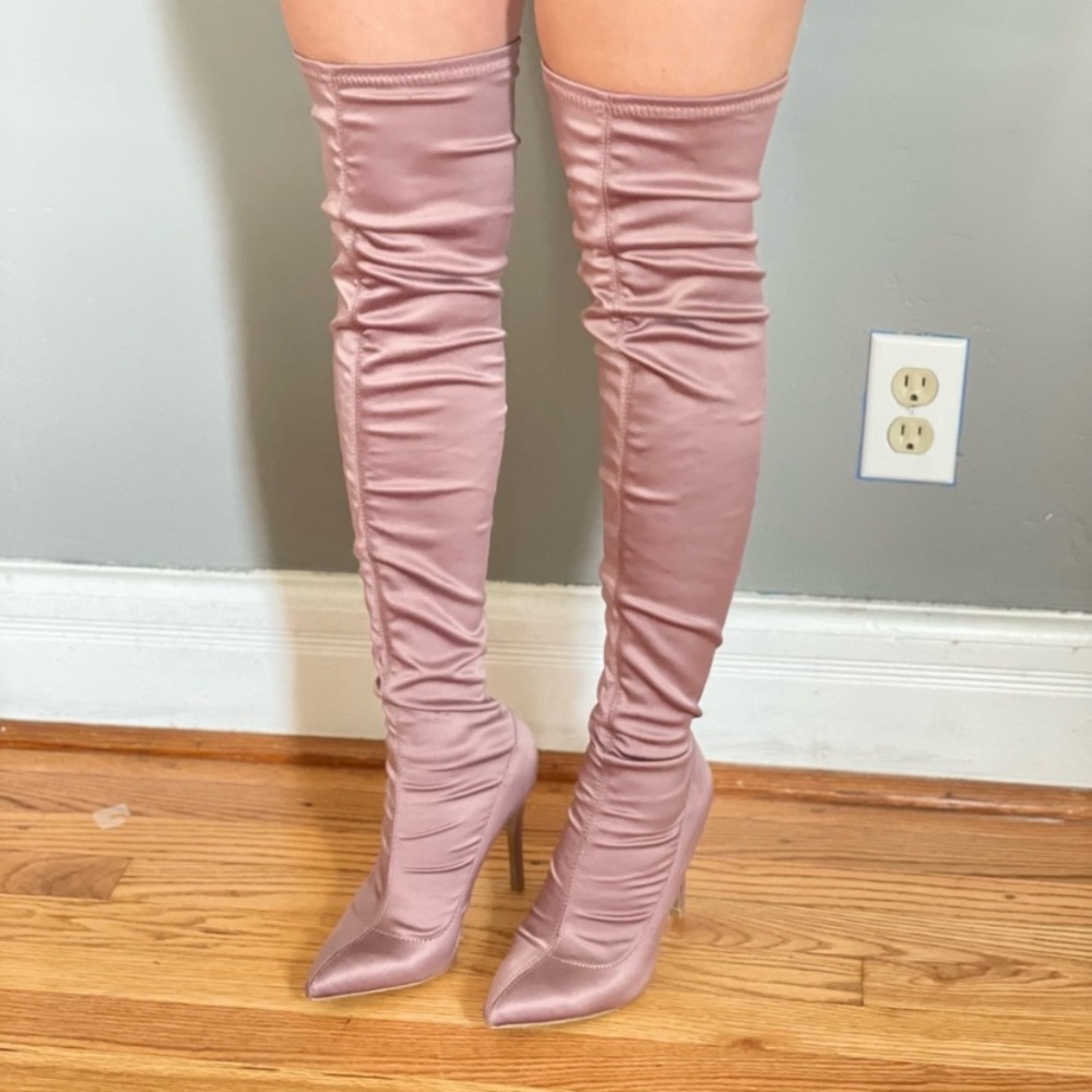 Satin Thigh High Boots